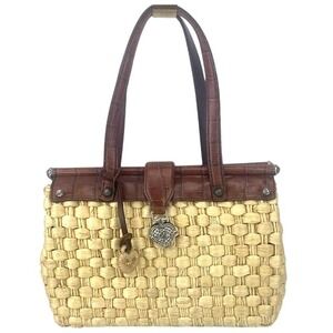 Vintage BRIGHTON Straw Croc Resort Coastal Satchel Shoulder Purse Dust Bag